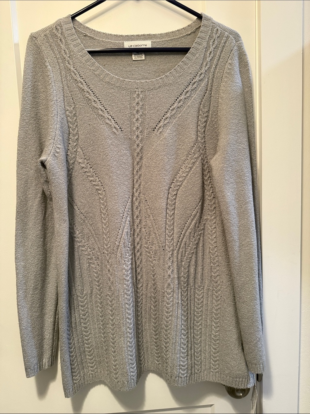 Liz Claiborne Boucle Fall Gray Cable-Knit Scoop Neck Sweater size M NWT